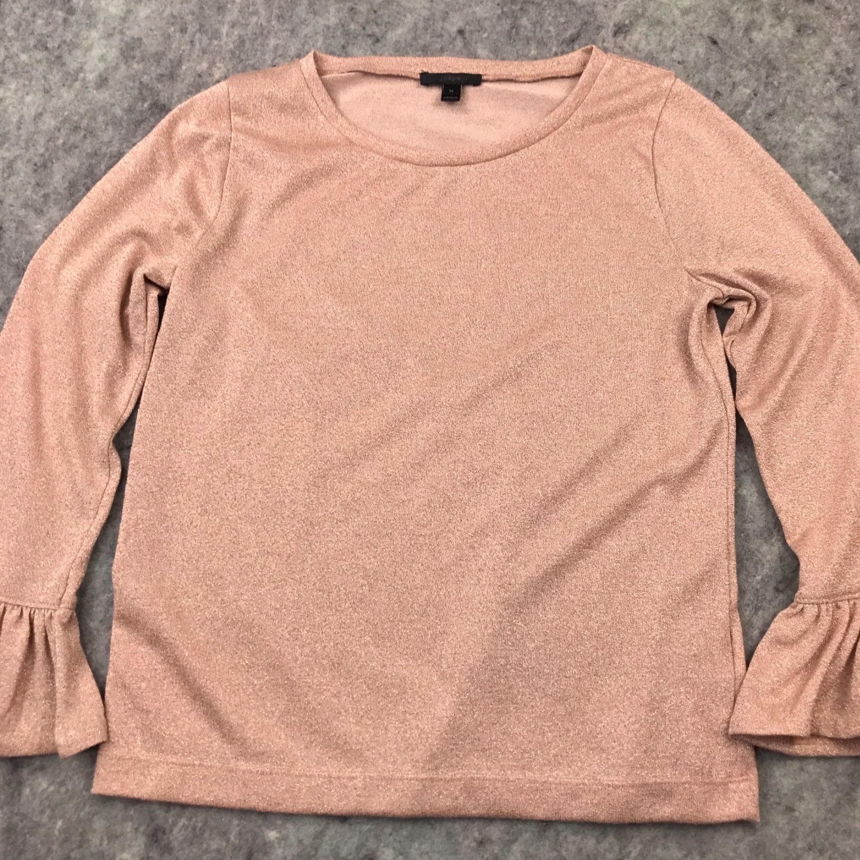 J.Crew J.CREW Shirt Womens Medium Metallic Copper Round Neck Long Sleeve Cuffs Knit Polyester Viscose Bodice Basic All Seasons Fall Spring Summer Winter Size M / US 6-8 / IT 42-44 - 3 Thumbnail