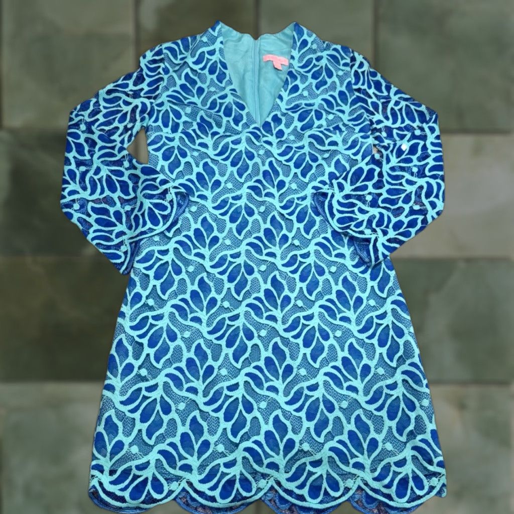 Lilly Pulitzer VINTAGE Lilly Pulitzer Women’s Shift Dress Size 0 Light Blue Lace Mini Cocktail Party Size XS / US 0-2 / IT 36-38 - 1 Thumbnail