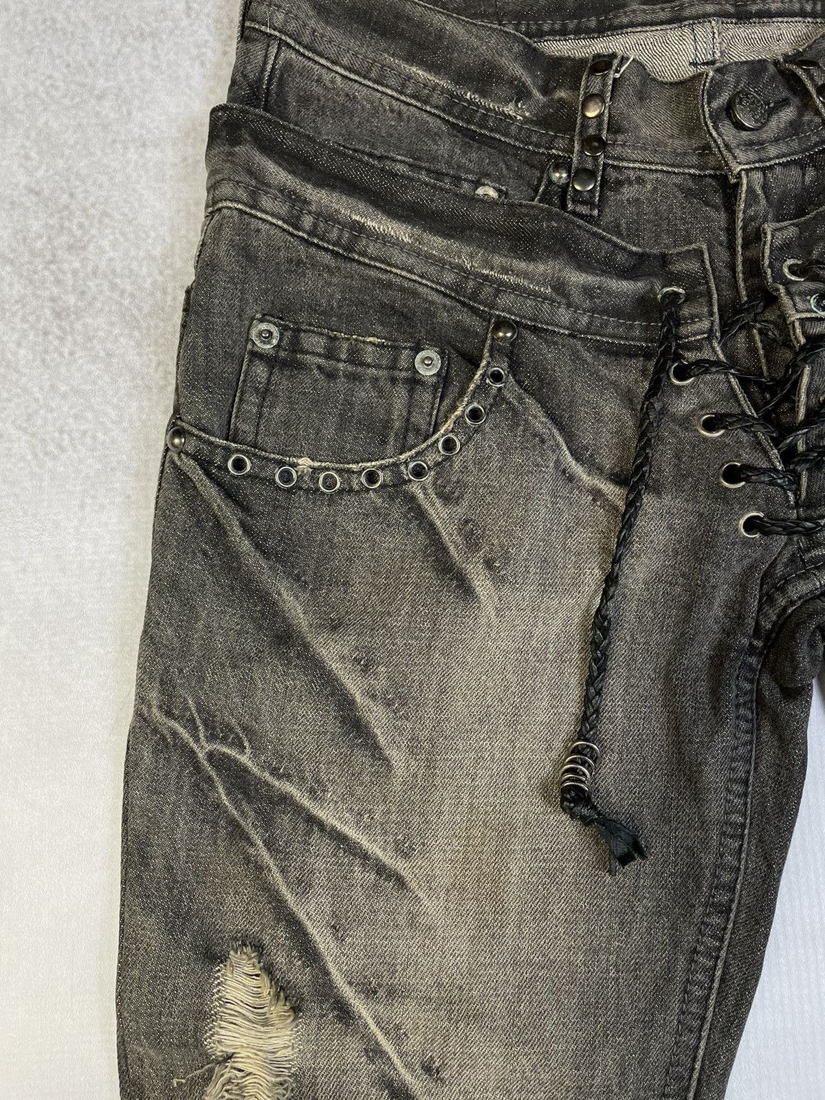 Tornado Mart 2000s Midas Vkei Style Lace Up Double Waist Flare Jeans Size US 29 - 4 Thumbnail