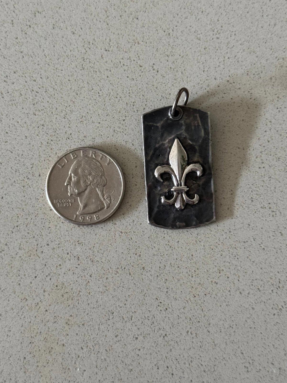 Designer Silver Fleur de Lis Dog Tag Pendant by Waxing Poetic Size ONE SIZE - 3 Thumbnail