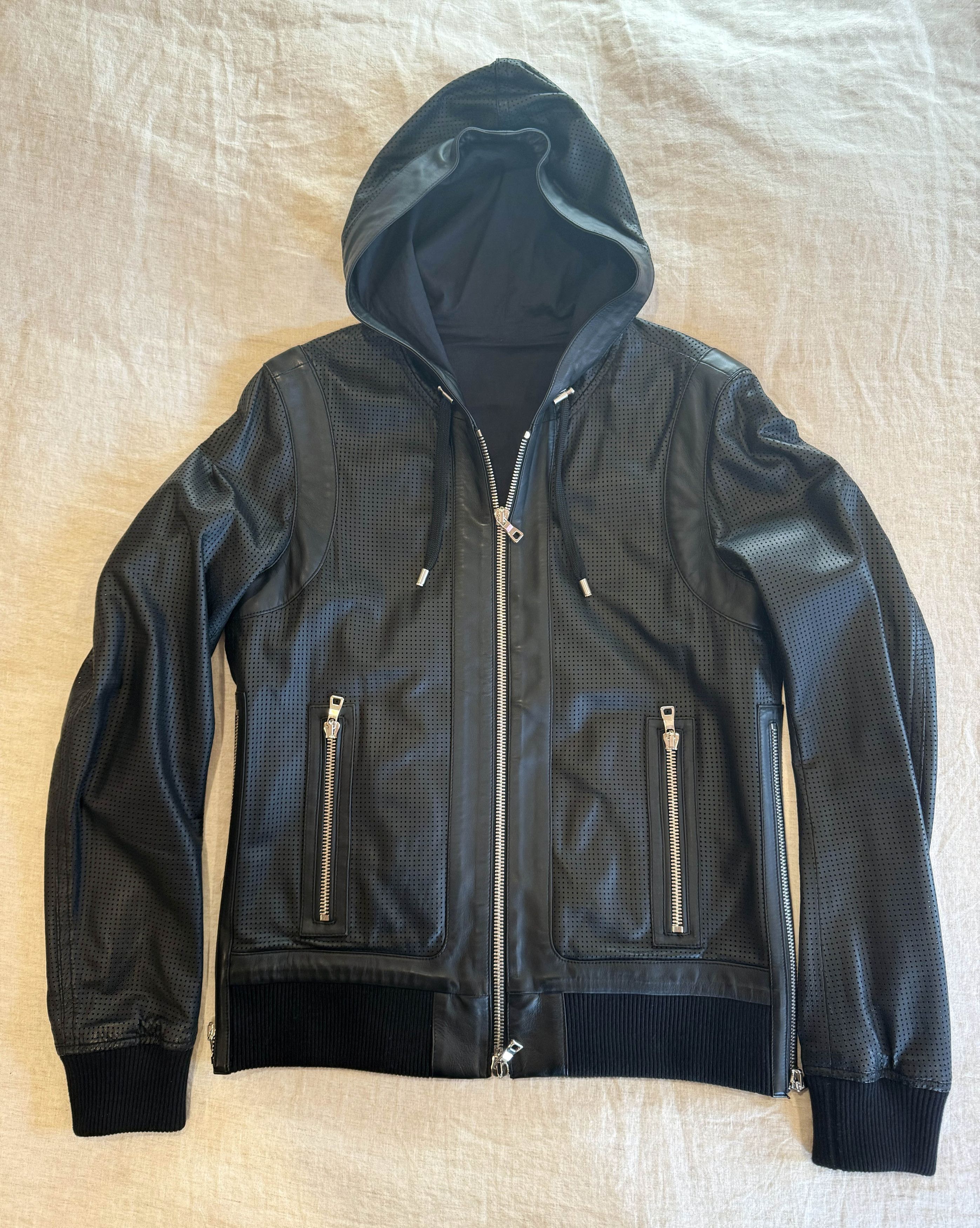 Balmain Balmain perforated leather zip-up hoodie Size US M / EU 48-50 / 2 - 8 Thumbnail
