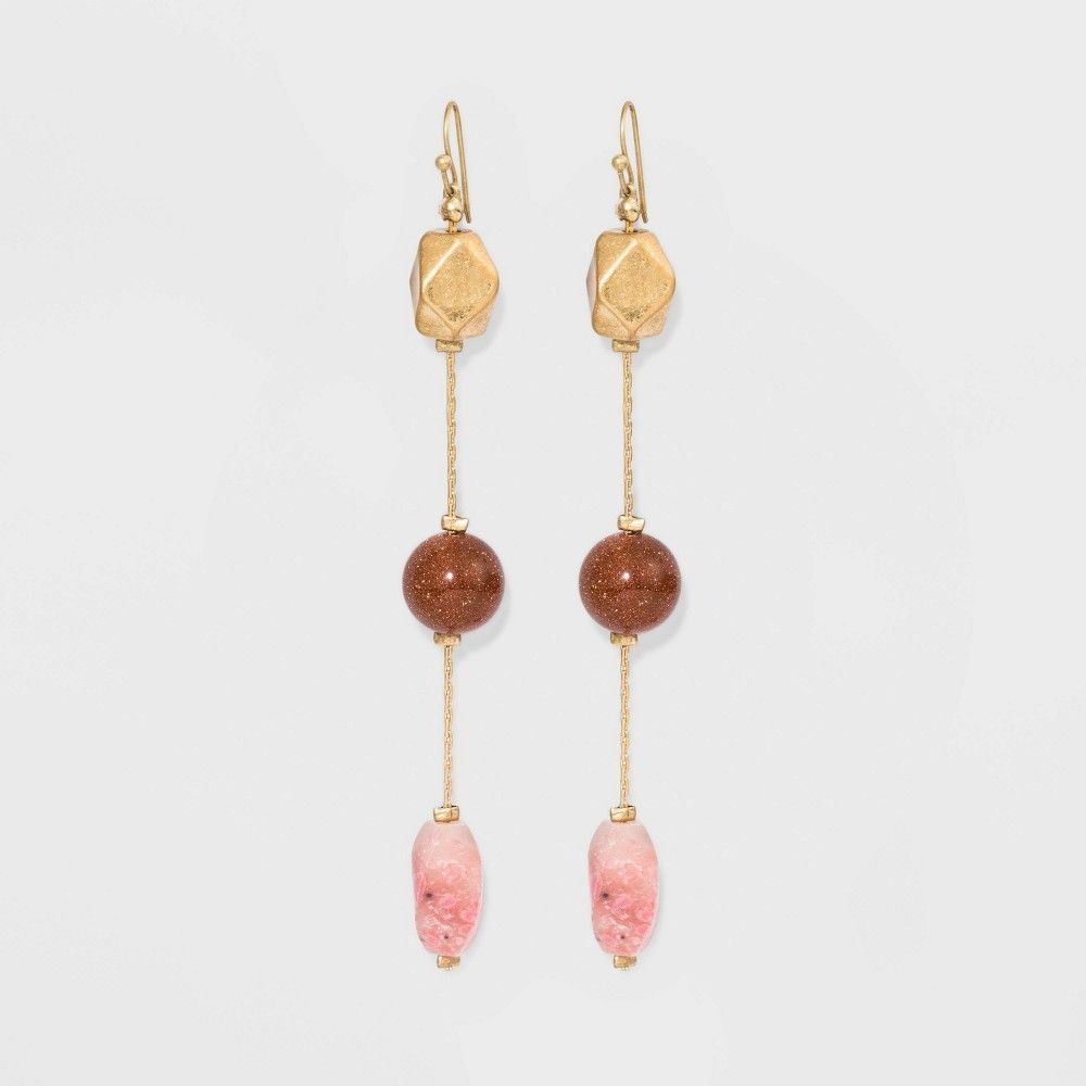 Other Universal Thread Semi-Precious Bead Drop Earrings Worn Gold Size ONE SIZE - 2 Thumbnail