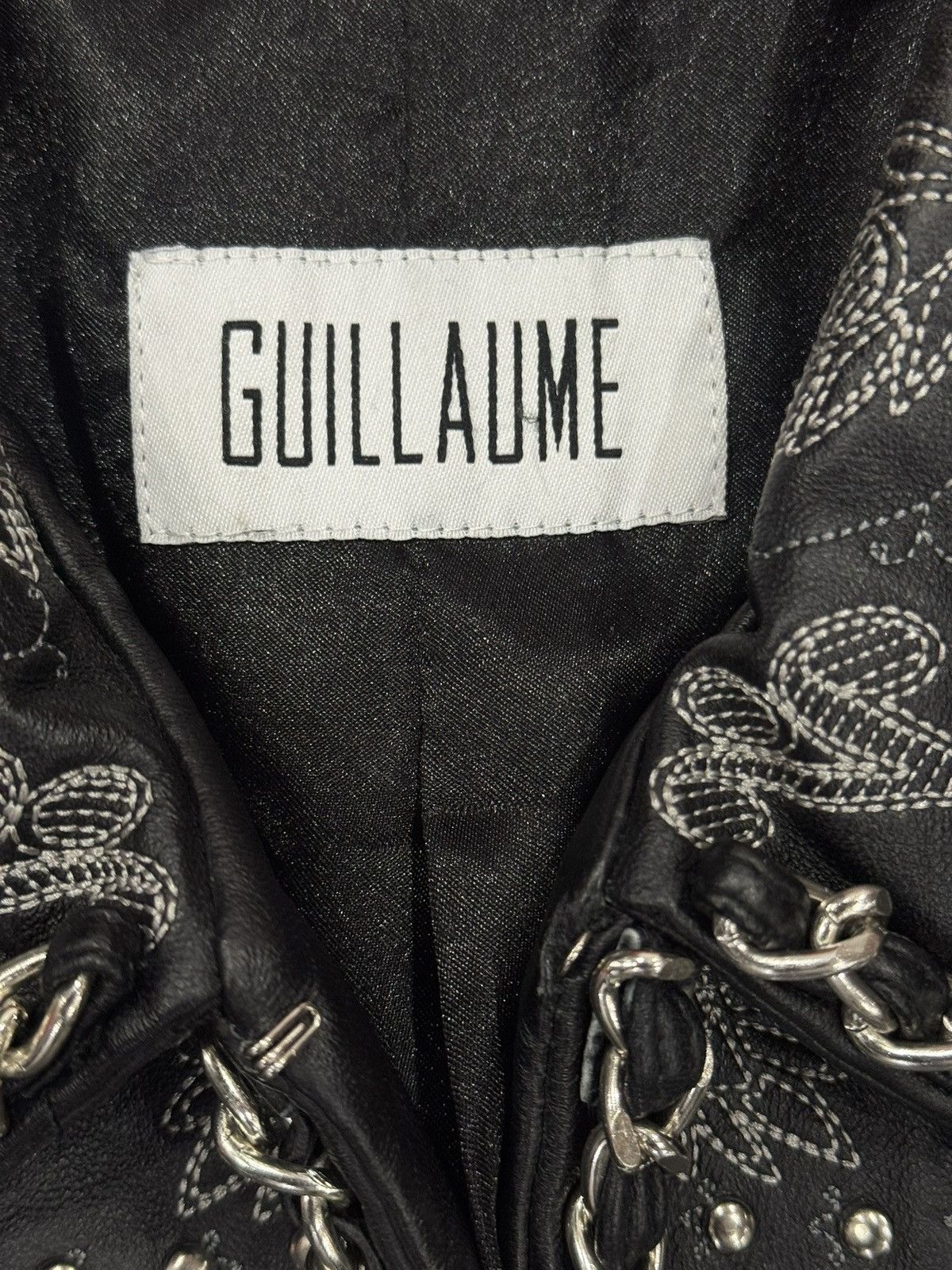 Guillaume Embroidered Leather Jacket Chain Trim Studded