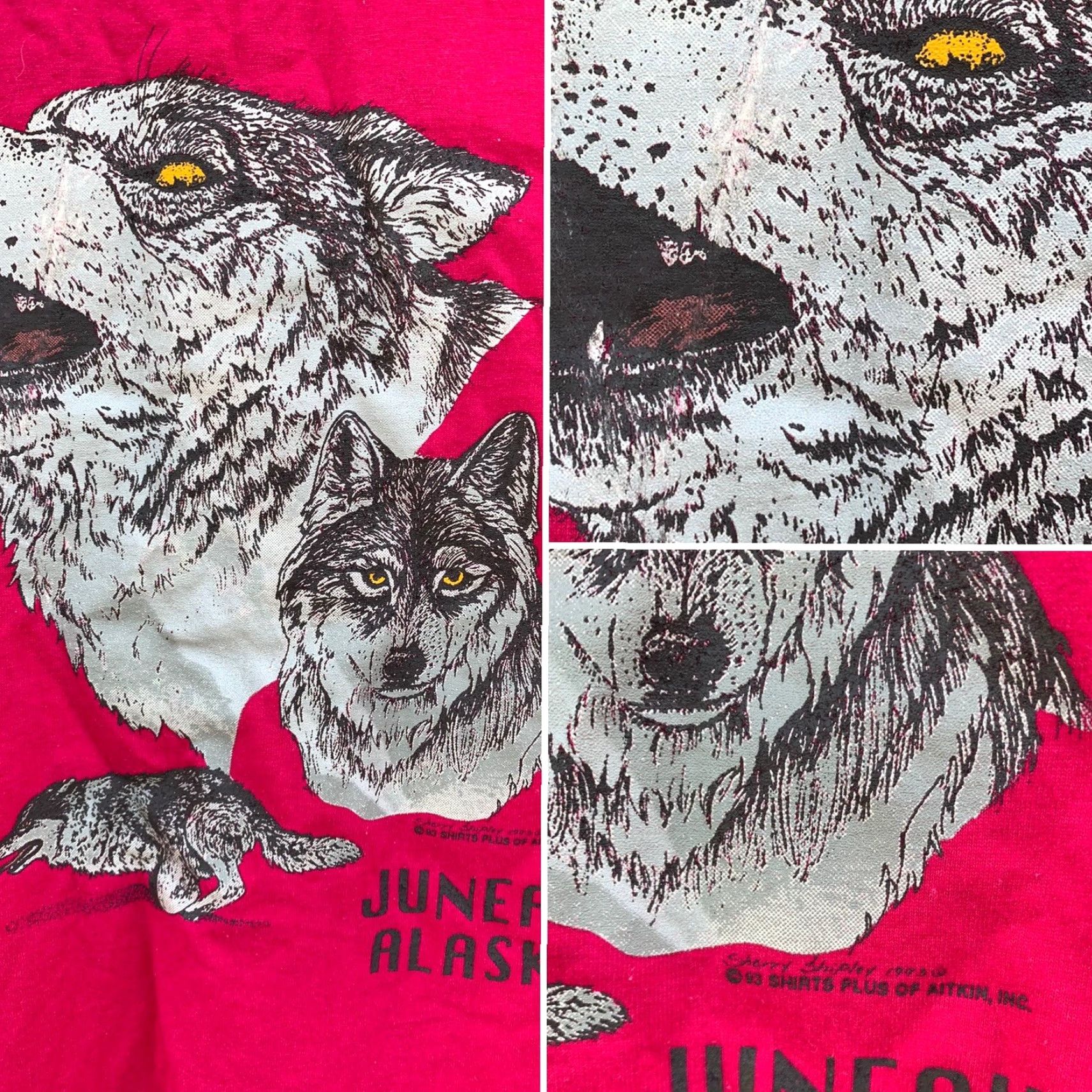 Hanes VINTAGE Hanes Heavyweight 50/50 T-Shirt Wolf Graphics Juneau Alaska 1990s 1993 XL Mens Pink Short Sleeve Crew Neck Graphic Print Size US XL / EU 56 / 4 - 4 Thumbnail