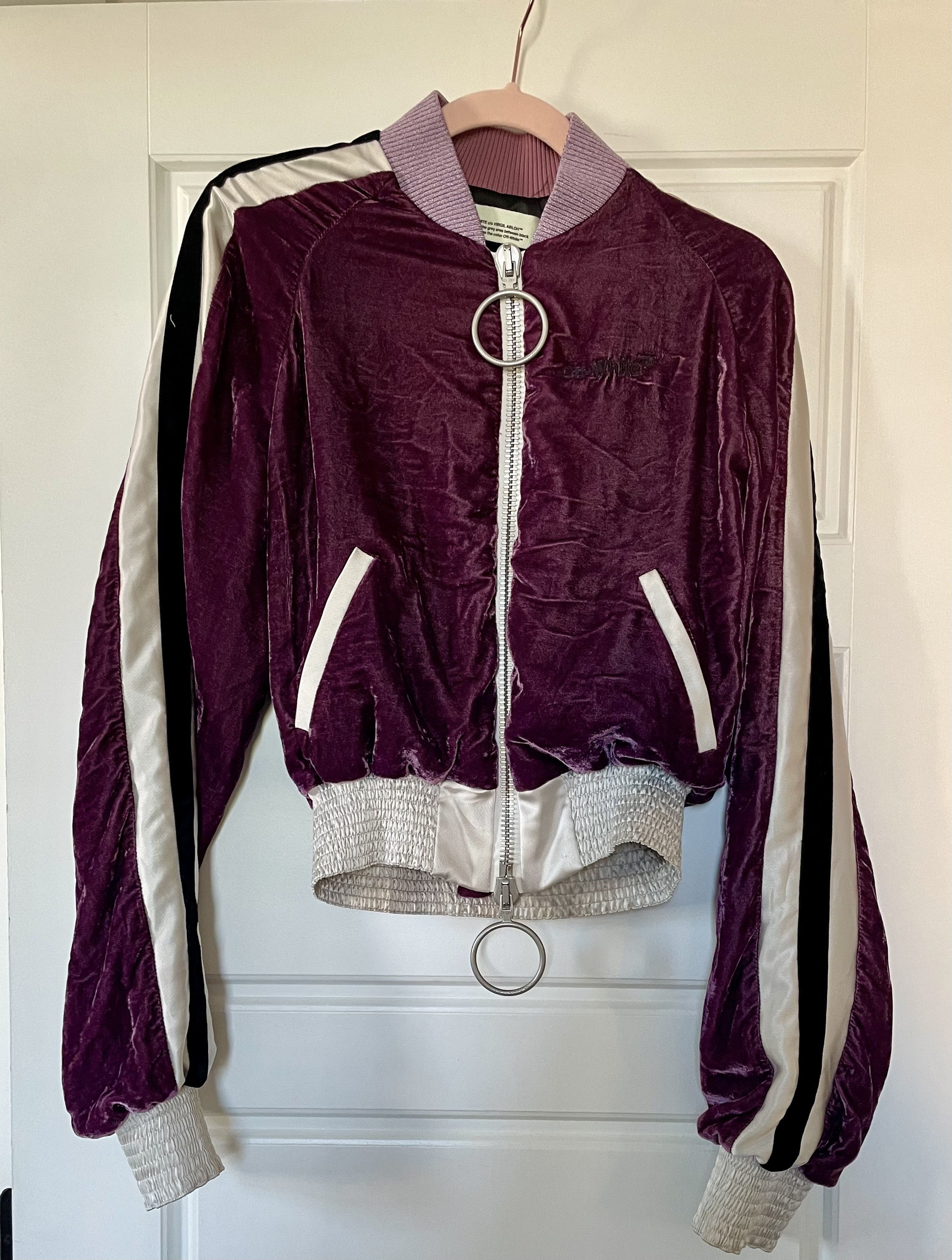 Off-White Off White - Purple Crushed Velvet Zipper Front Bomber Jacket Size S / US 4 / IT 40 - 1 Thumbnail