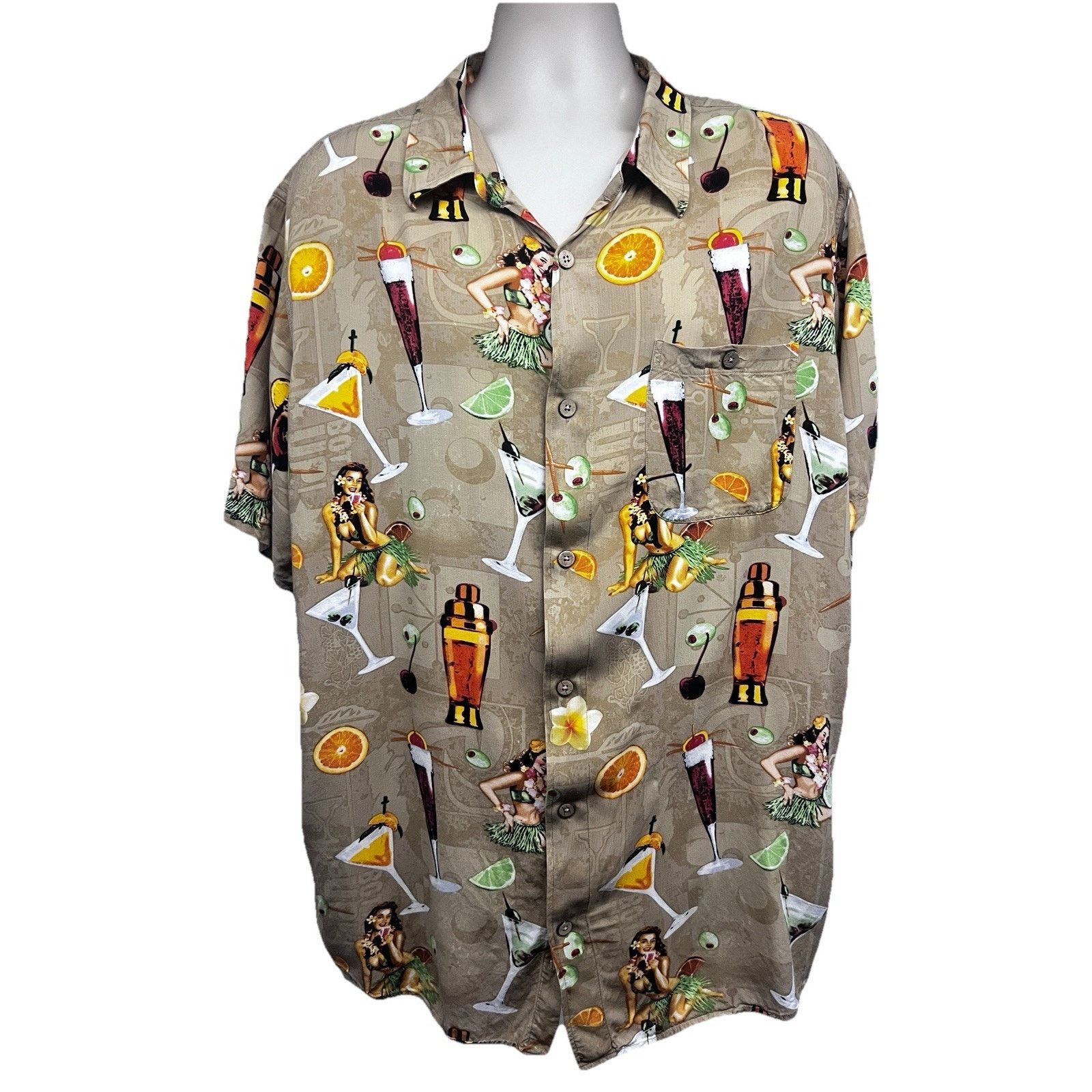 Vintage Vintage Hawaiian Tiki Cocktails Button Up Shirt 2XL Pocket Size US XXL / EU 58 / 5 - 1 Thumbnail