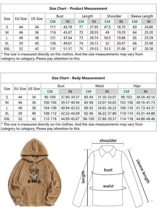 Japanese Brand Hoodies for Men Fluffy Teddy Bear Pattern Sweatshirts Size US M / EU 48-50 / 2 - 6 Thumbnail