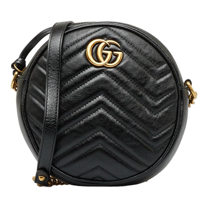 Gucci GG Marmont Round Heart Chain Mini Shoulder Bag Black Leather