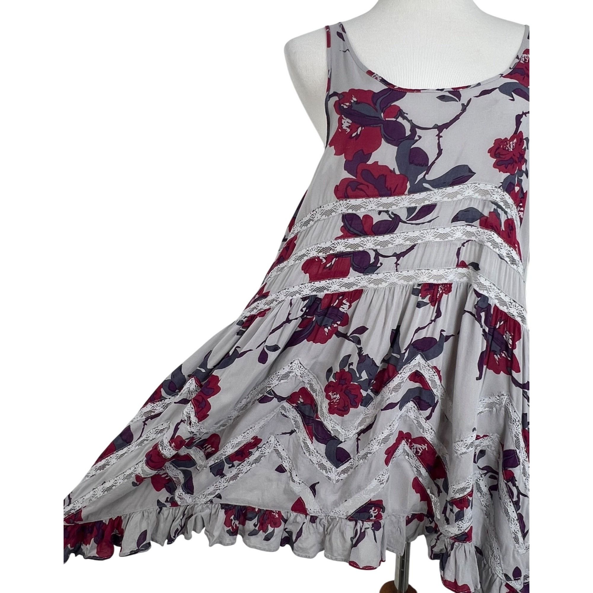 Free People Free People Gray Floral Trapeze Mini Slip Dress| Whimsigoth Size M / US 6-8 / IT 42-44 - 12 Thumbnail