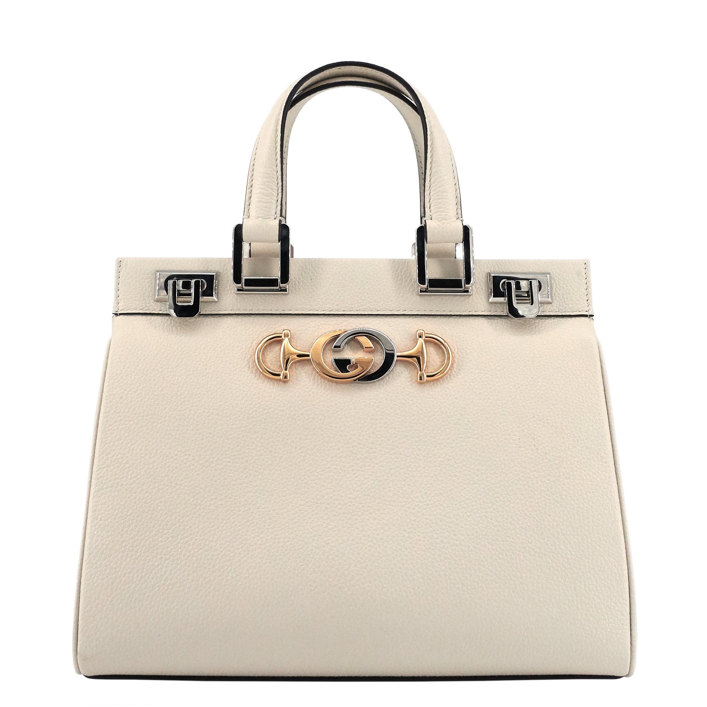 image of Gucci Zumi Small Top Handle Leather Bag in White, Women's