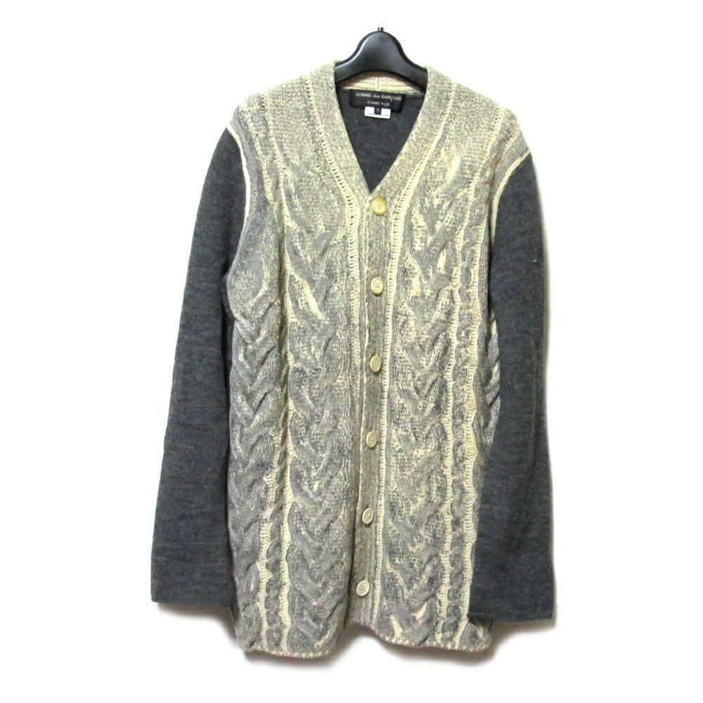 Comme des Garcons Homme Plus Sweater grunge paint cable long cardigan button up wool Gray Size US M / EU 48-50 / 2 - 1 Thumbnail
