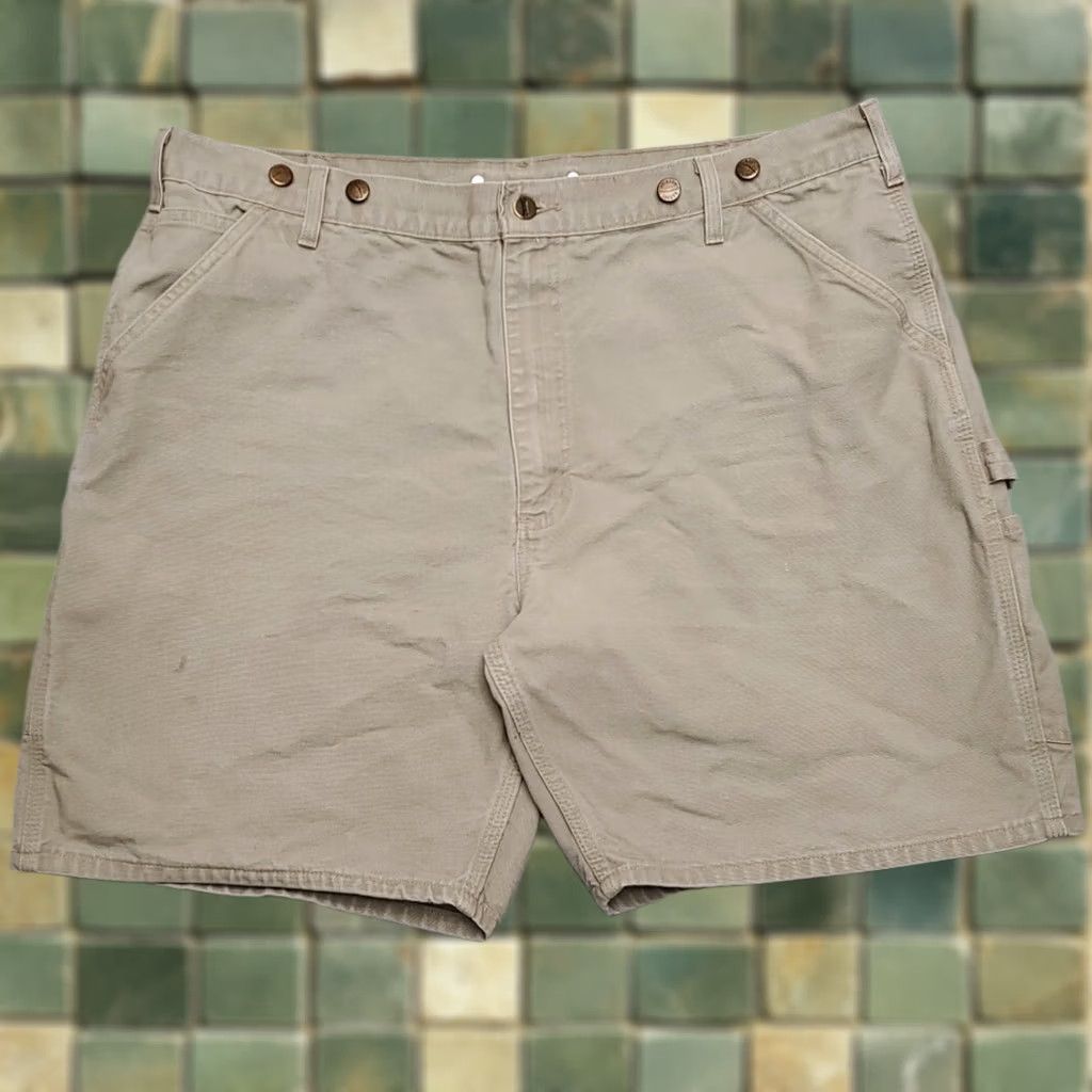 Carhartt Carhartt Shorts Mens 42 Khaki Canvas Carpenter Cargo Suspender Buttons B25 DES Mens 42 Khaki Canvas Carpenter Cargo Shorts with Suspender Buttons Size US 42 / EU 58 - 1 Thumbnail