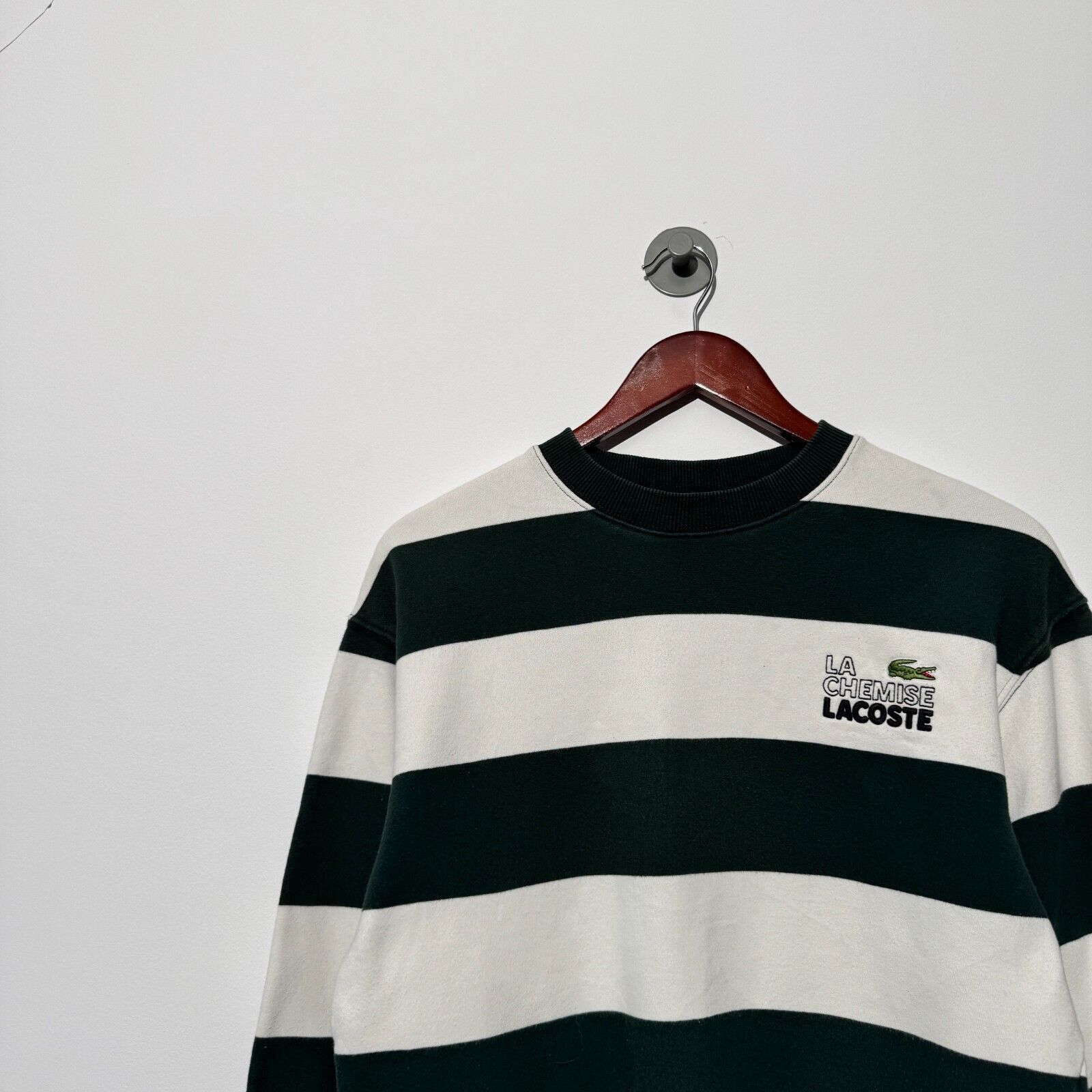 Lacoste Lacoste Unisex XXS Green White Striped Cotton Crewneck Size US M / EU 48-50 / 2 - 5 Thumbnail