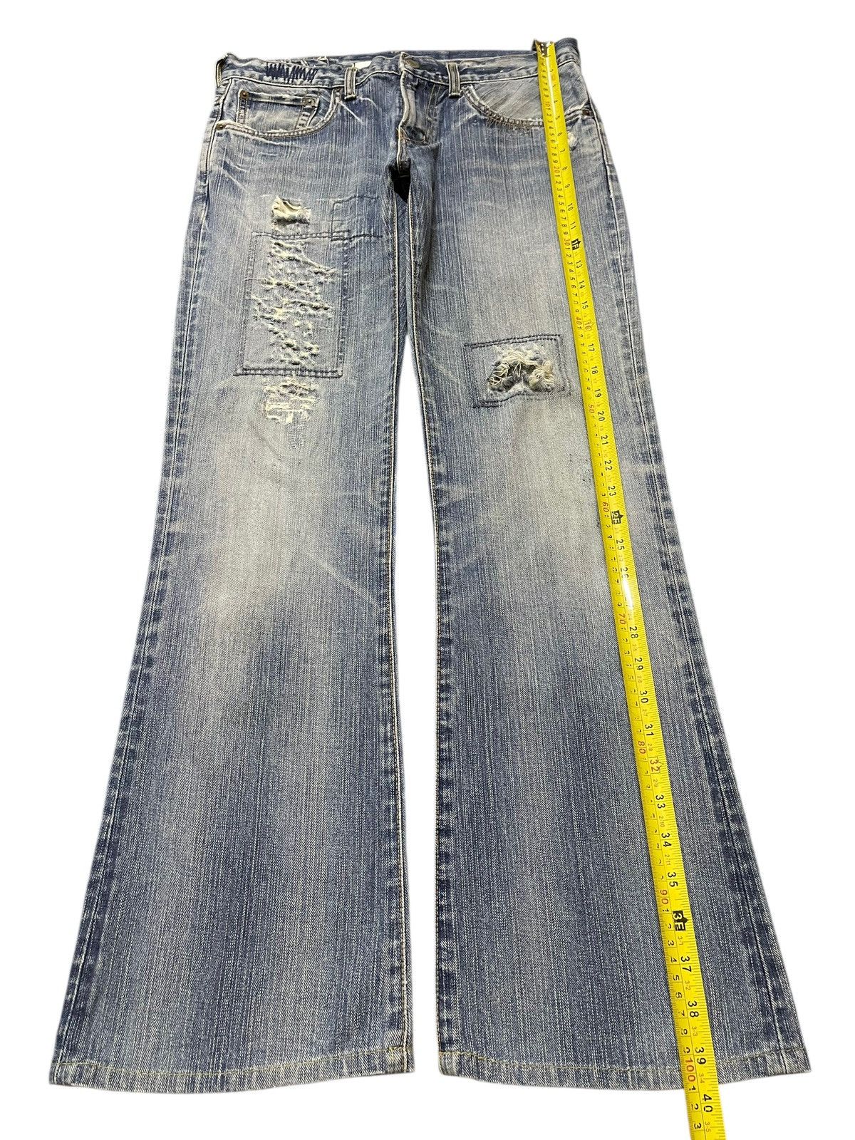 Edwin Vintage Edwin XV Faded Wash Distressed Wide Leg Flare Jeans Size US 30 / EU 46 - 12 Thumbnail