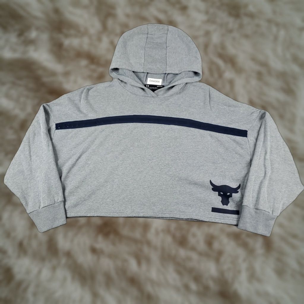 Under Armour Under Armour Project Rock Sweater Womens Hoodie Pullover Crop Top Large Gray Knit Cotton Blend Polyester L Sweatshirt Size L / US 10 / IT 46 - 1 Thumbnail