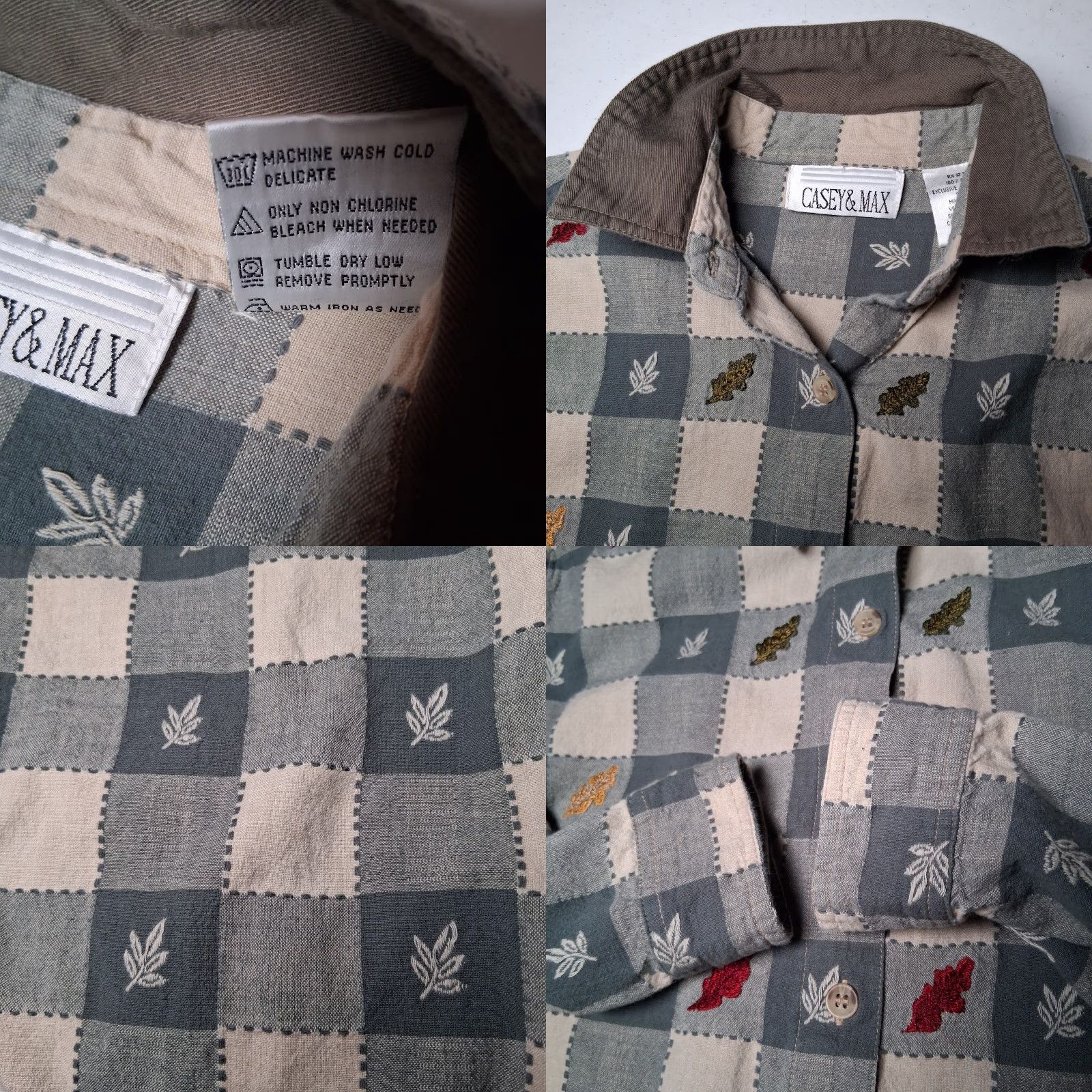 Vintage VINTAGE Casey & Max Shirt Women S Green Plaid Leaf Nature Cabin Cottage ButtonUp Casual Cotton Embroidered Leaves Fall Cottagecore Size S / US 4 / IT 40 - 8 Thumbnail