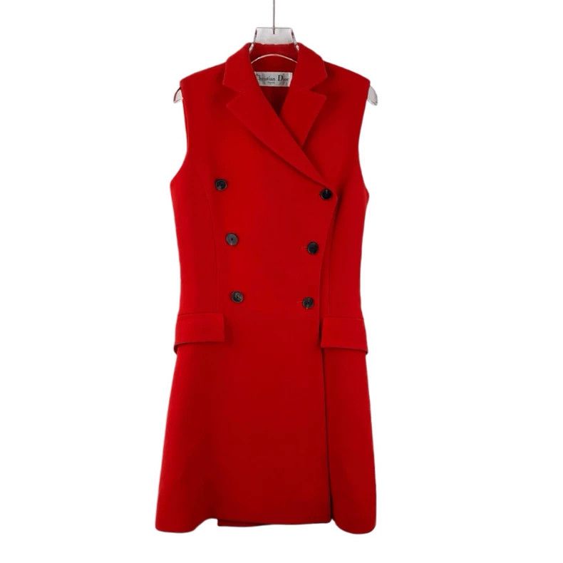 Dior Dior Red wool lapel double-breasted sleeveless dress Size XS / US 0-2 / IT 36-38 - 1 Thumbnail