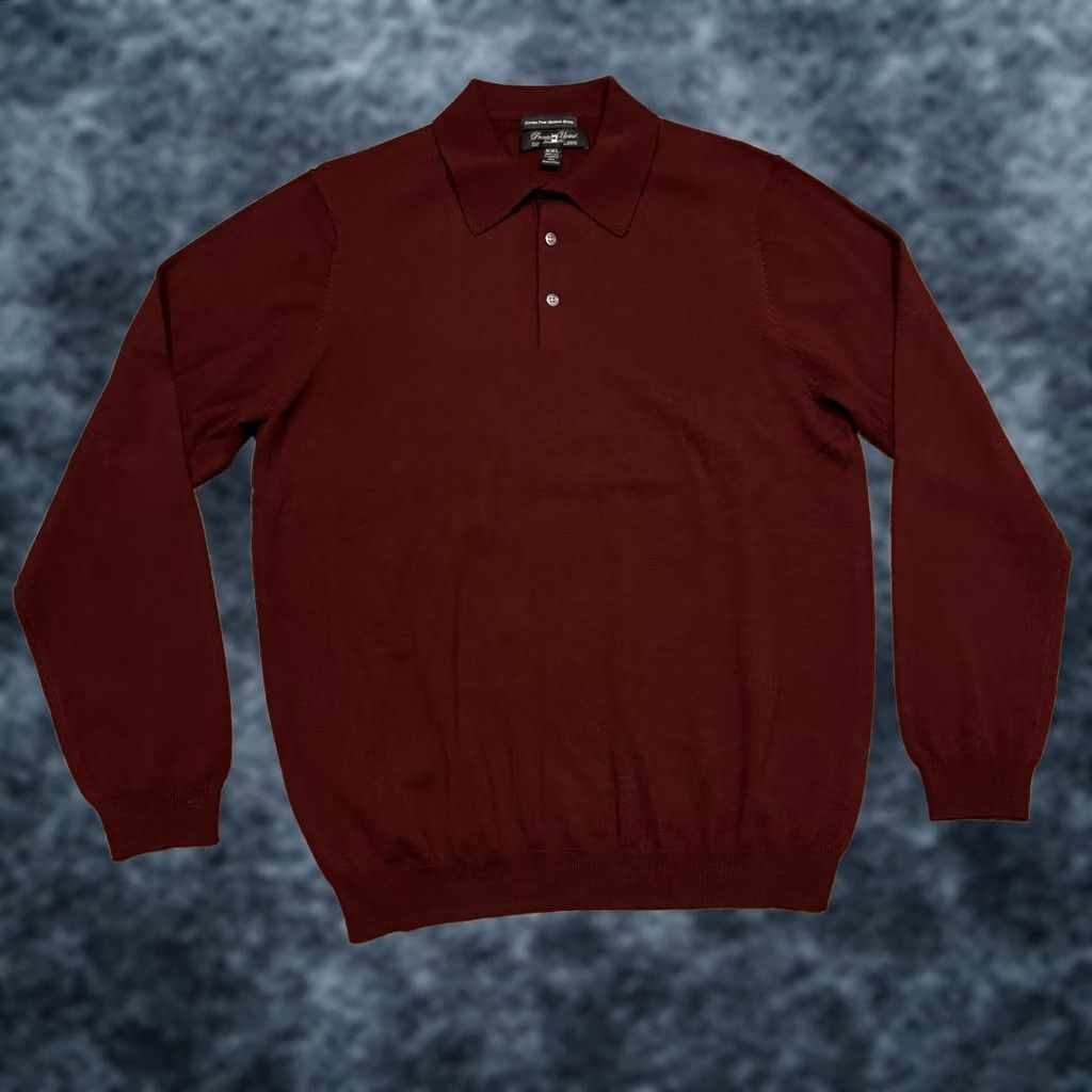 Pronto Uomo Pronto Uomo Merino Wool Knit Polo Sweater Men’s XXL Pullover Maroon Red Size US XXL / EU 58 / 5 - 1 Thumbnail