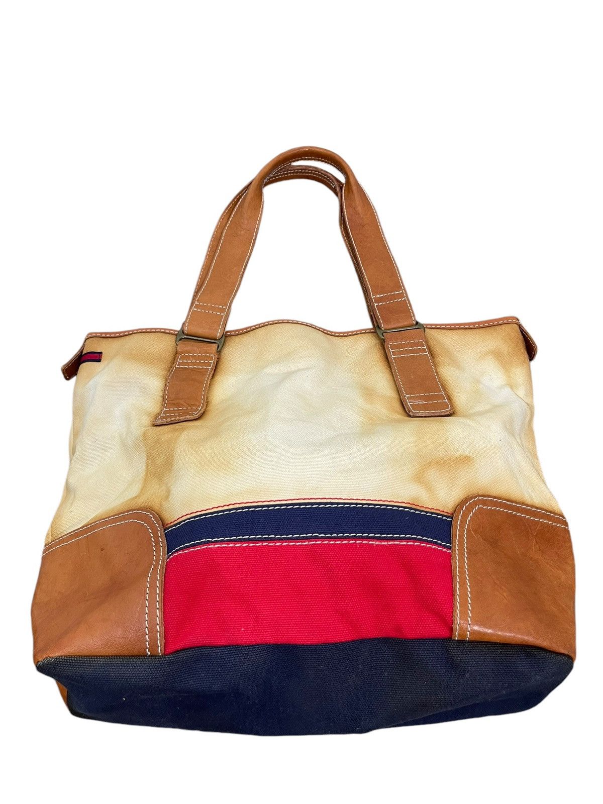 Genuine Leather Leather Cotton Canvas Vtg Tommy Hilfiger Tote Bag 4🟩 Size ONE SIZE - 5 Thumbnail
