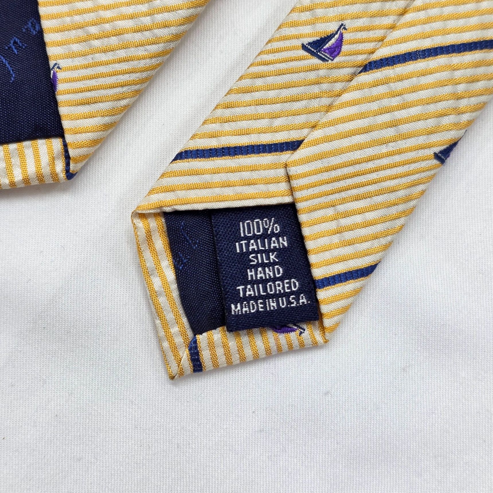 Vintage Paul Fredrick Necktie Mens Yellow Designer Tie Sail Boats Striped Preppy 59" X 3.75" Silk Tie Mens Size ONE SIZE - 5 Thumbnail
