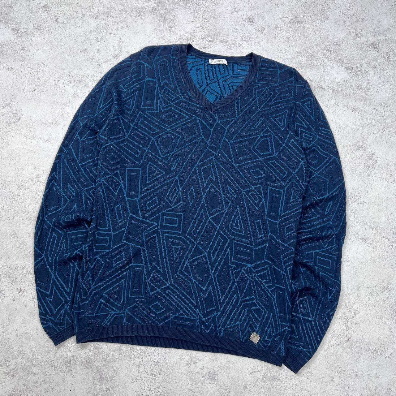 Versace Versace Jeans Couture Sweater V-Neck Blue Geometric Knit Size US S / EU 44-46 / 1 - 6 Thumbnail
