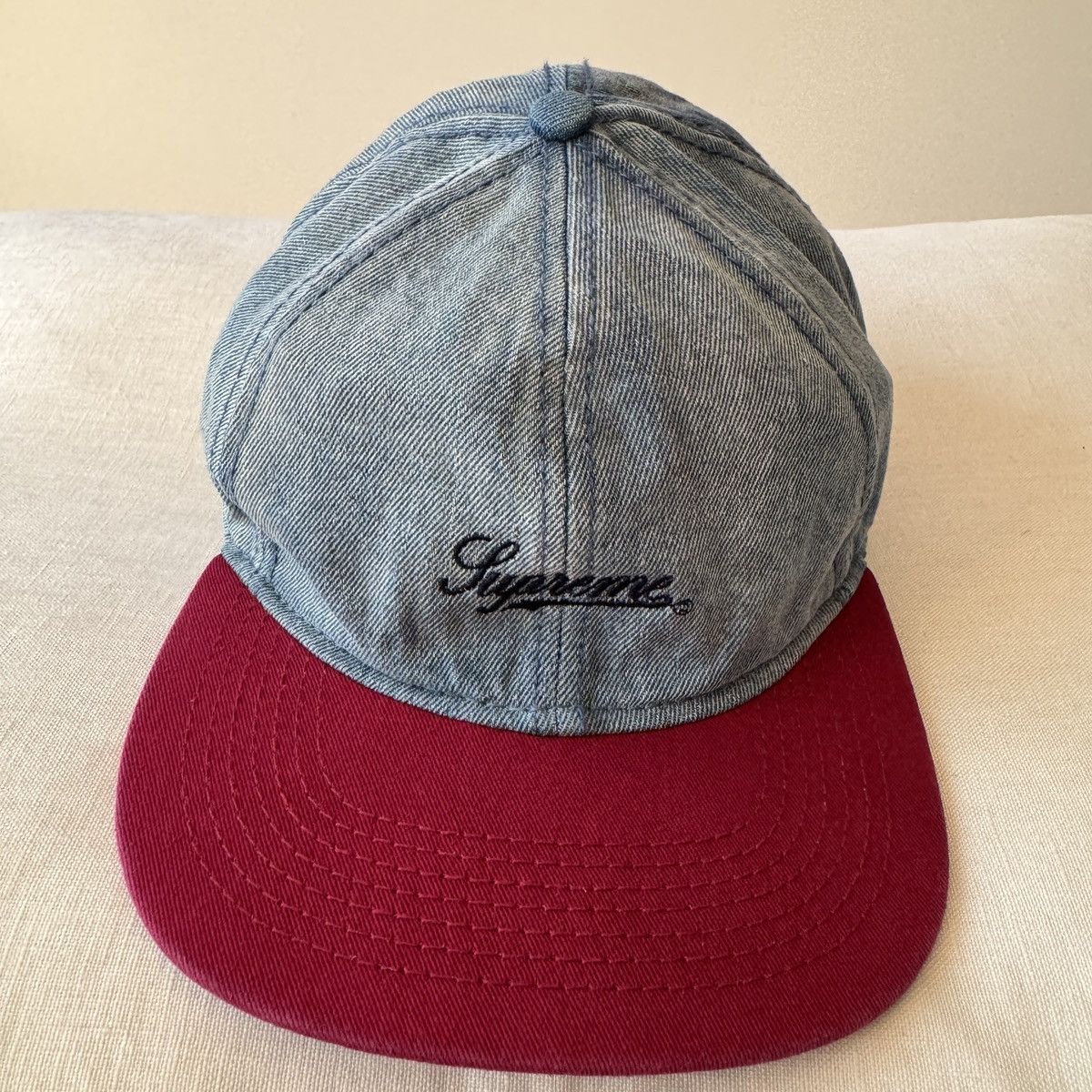 Supreme SUPREME DENIM 6 PANEL CAP CURSIVE LOGO EMBROIDERED Size ONE SIZE - 3 Thumbnail