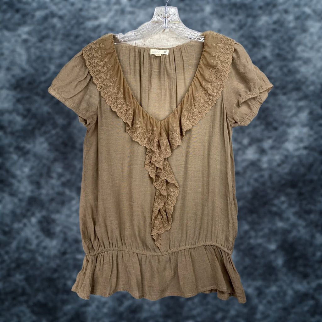 Etro Mine Womens Top L Brown Lace Trim Peplum Boho Coquette Retro Y2K Shirt Girls Ladies Brown Lace Trim Peplum Top Size L / US 10 / IT 46 - 1 Thumbnail