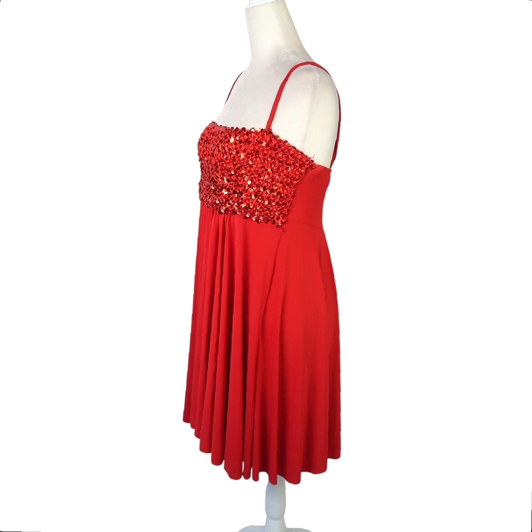VINTAGE 90s Tag 1080 Red Sequin Mini Dance Dress S Women Short A-Line  Party/Cocktail