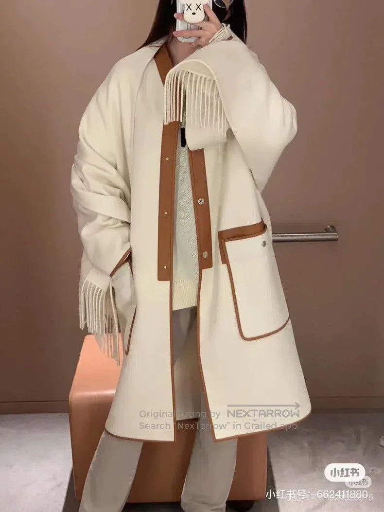 Hermes Hermes Off-White Patchwork Cloak Poncho Cashmere Coat Size XXS / US 00 / IT 34 - 7 Thumbnail