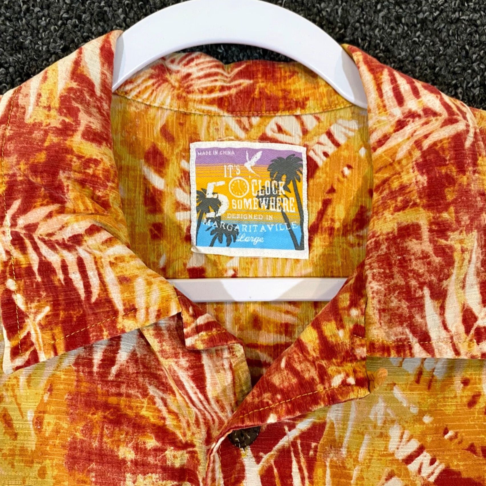 Vintage MARGARITAVILLE Shirt Men Large Orange Red Floral Hawaiian Jimmy Buffett 5 Oclock Size US L / EU 52-54 / 3 - 2 Thumbnail