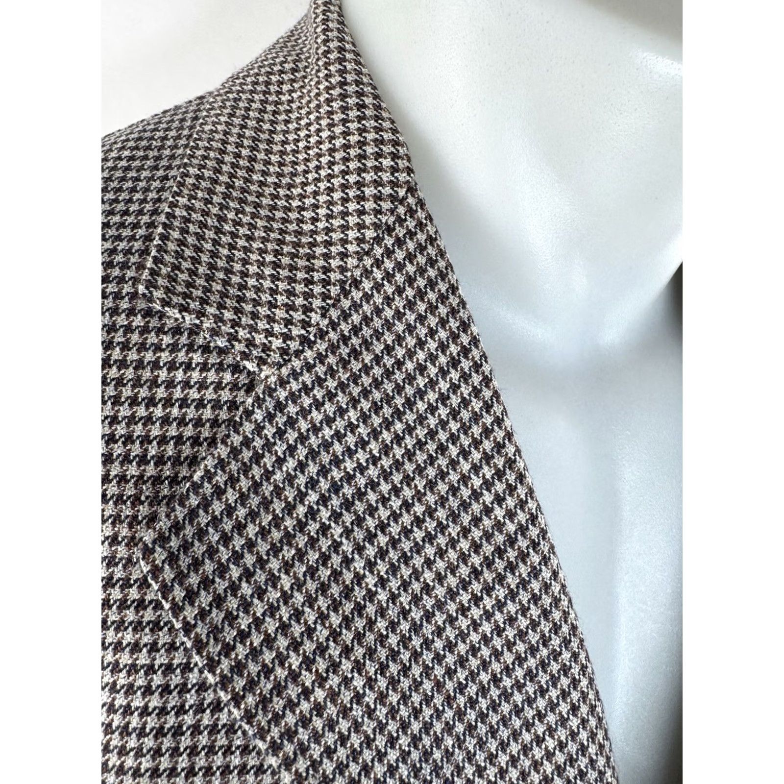 Vintage LUCIANO BARBERA Blazer Jacket / Houndstooth Cashmere Linen Silk US 42 Three-Button Brown Beige Men Blazer Mens Size 42R - 2 Thumbnail