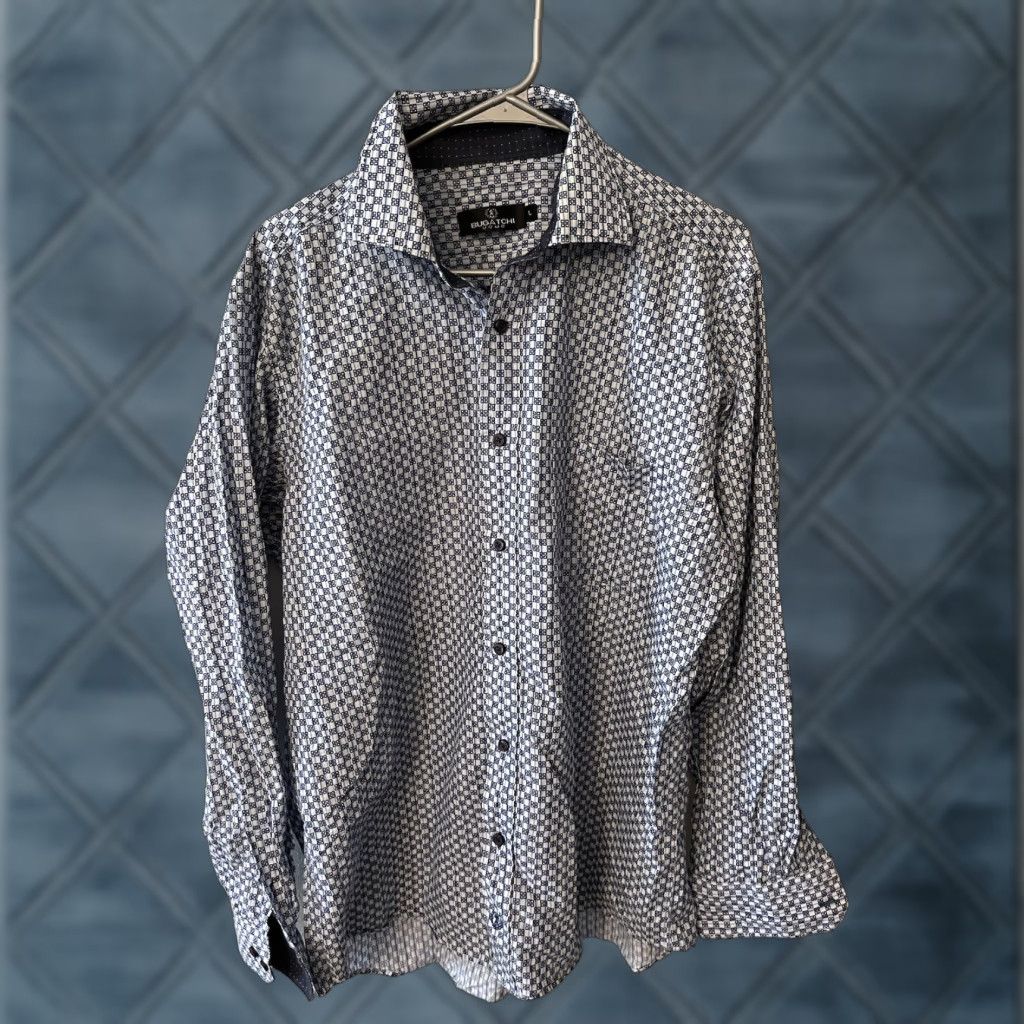 BUGATCHI Bugatchi Uomo Mens Shirt Large Blue Geometric Button Down Long Sleeve Size US L / EU 52-54 / 3 - 1 Thumbnail