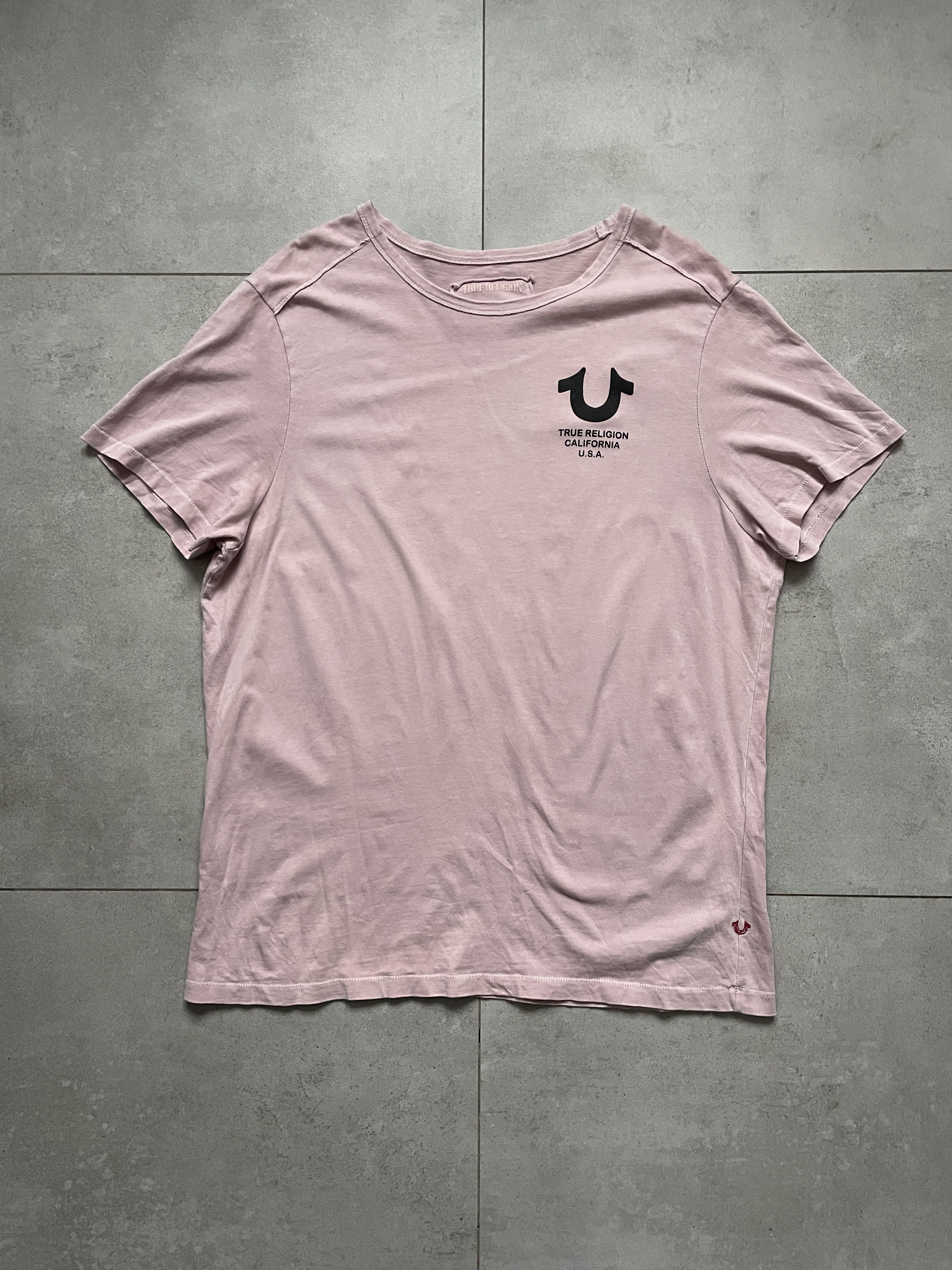 True Religion Y2K TRUE RELIGION WASHED LIGHT PINK STITCHED TEE Size US XXL / EU 58 / 5 - 1 Thumbnail
