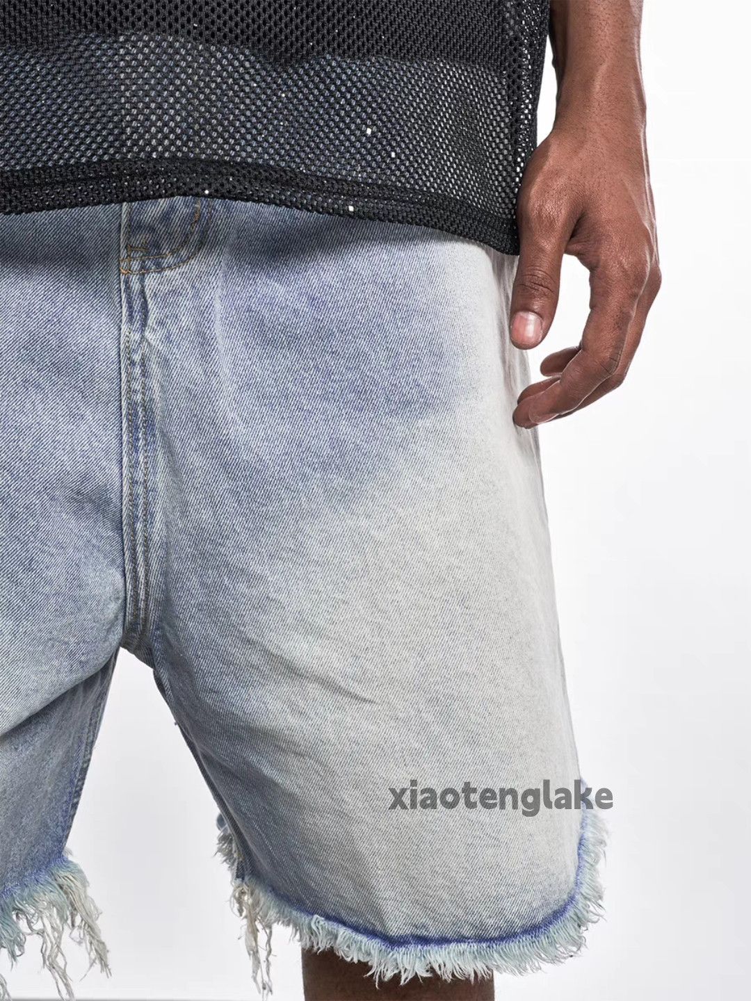 Designer Unisex washed faded loose baggy ripped damaged shorts Size US 32 / EU 48 - 2 Thumbnail