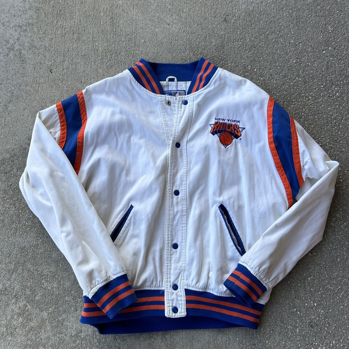 image of NBA x Starter Vintage Early 90S, New York Knicks, X Starter Bomber Jacket in White, Men's (Size XL)