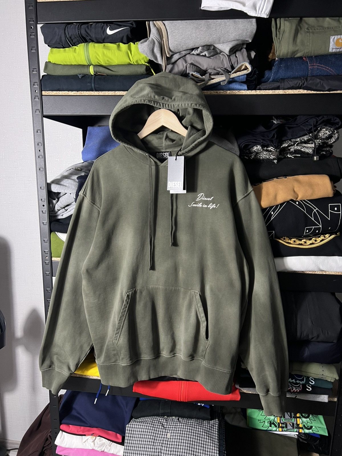 Diesel 🔥NWT Diesel Smile in Life Washed Logo Hoodie Olive Green L Size US L / EU 52-54 / 3 - 6 Thumbnail