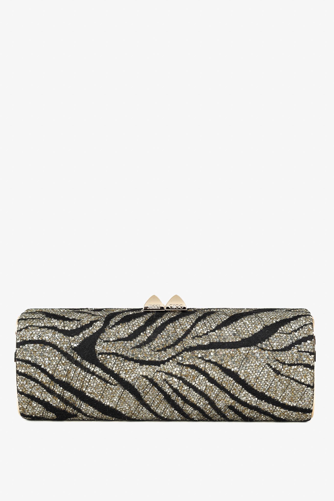 Jimmy Choo Jimmy Choo Gold & Black Glitter Zebra Stud-Clasp Clutch Size ONE SIZE - 1 Thumbnail