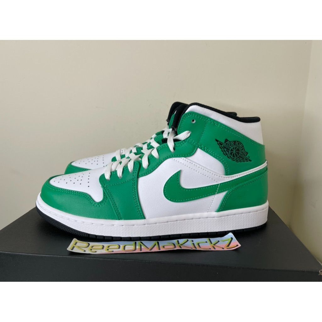 image of Jordan Brand 1 Mid White Lucky Green Mens 11Us Shoes
