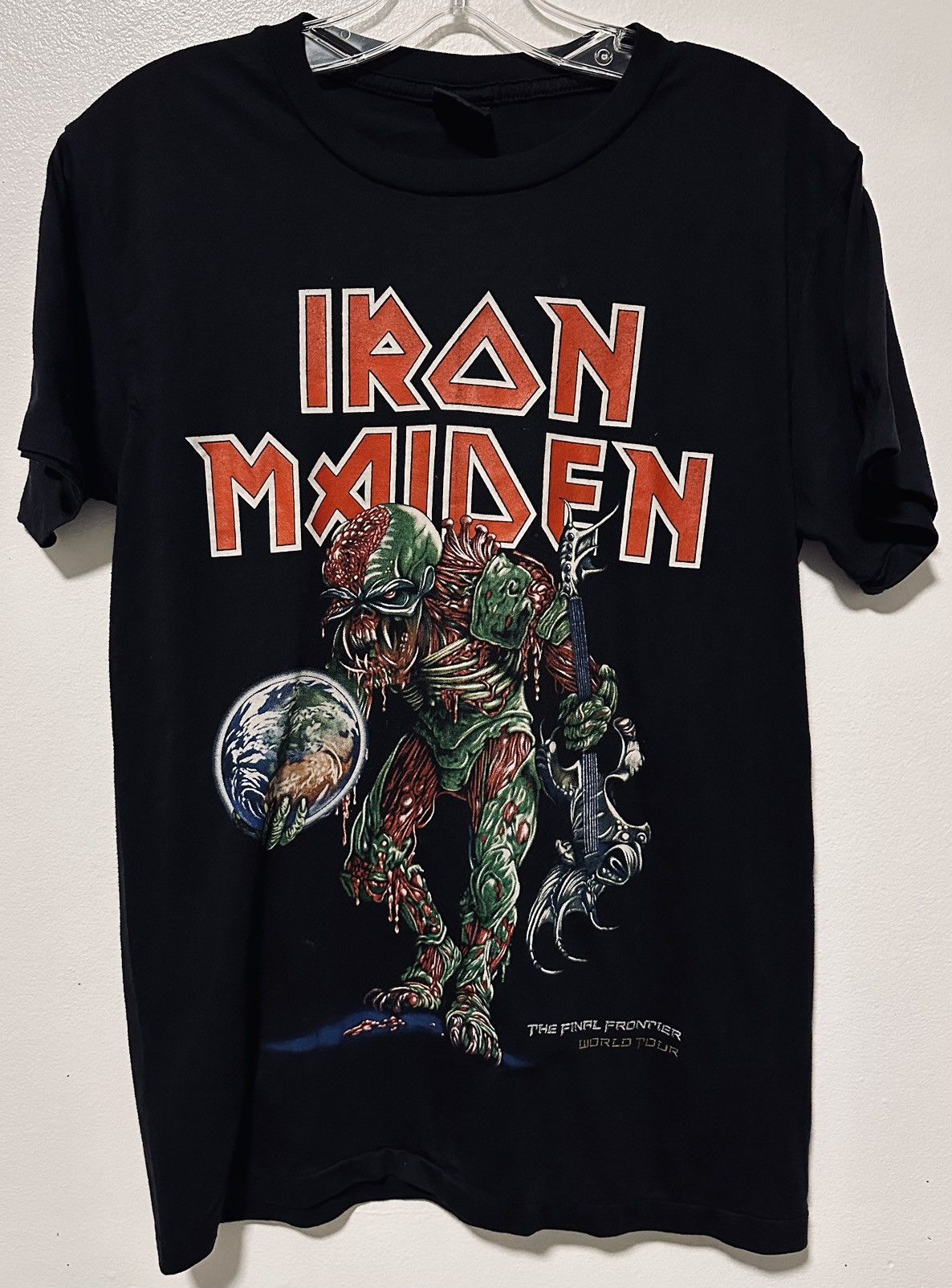 image of Vintage 3D Emblem Iron Maiden T-Shirt in Black, Men's (Size Medium)