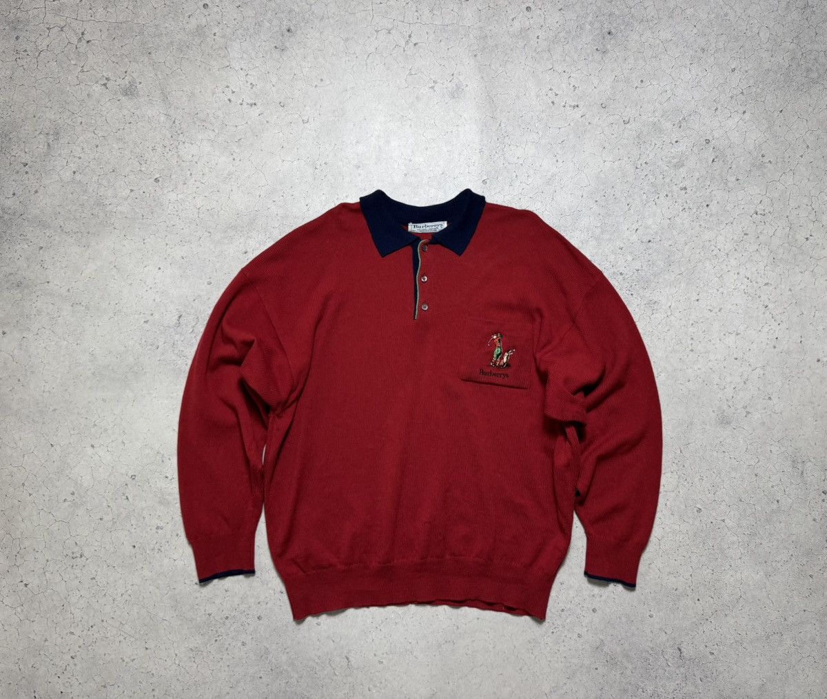 Burberry Burberrys Golf Vintage 90’s Polo Long Sleeve Sweater Wool Size US L / EU 52-54 / 3 - 1 Thumbnail