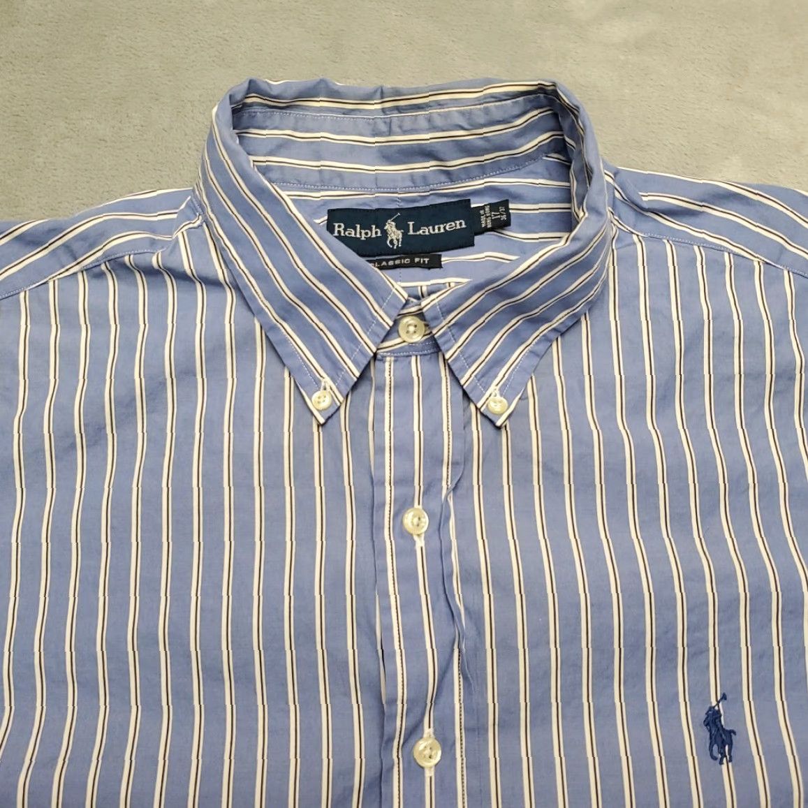 Ralph Lauren VINTAGE Ralph Lauren Shirt Mens 17 Blue Striped Long Sleeve Classic Pony Casual Size US L / EU 52-54 / 3 - 3 Thumbnail