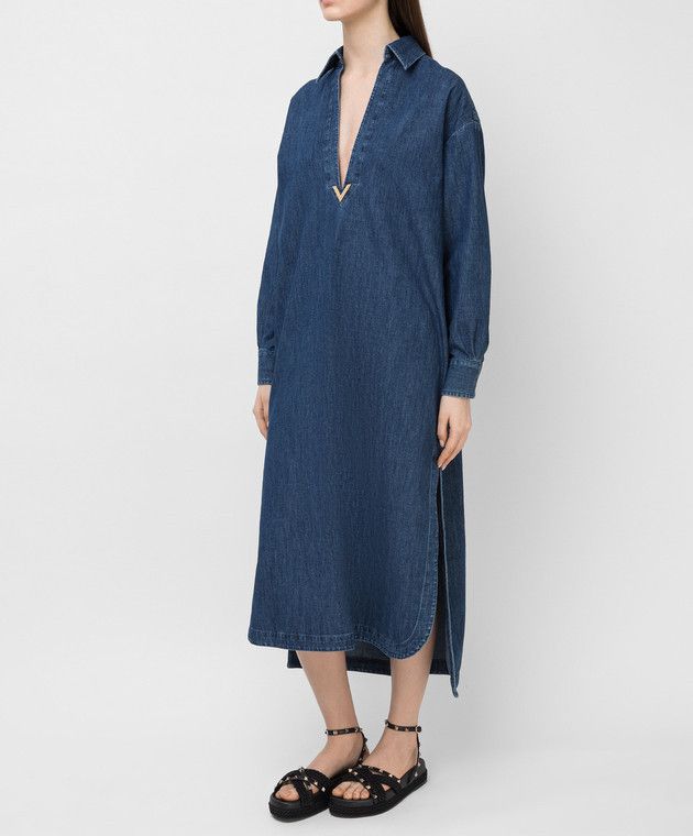 Valentino o1y0226 Denim Midi Dress in Blue Size M / US 6-8 / IT 42-44 - 3 Thumbnail