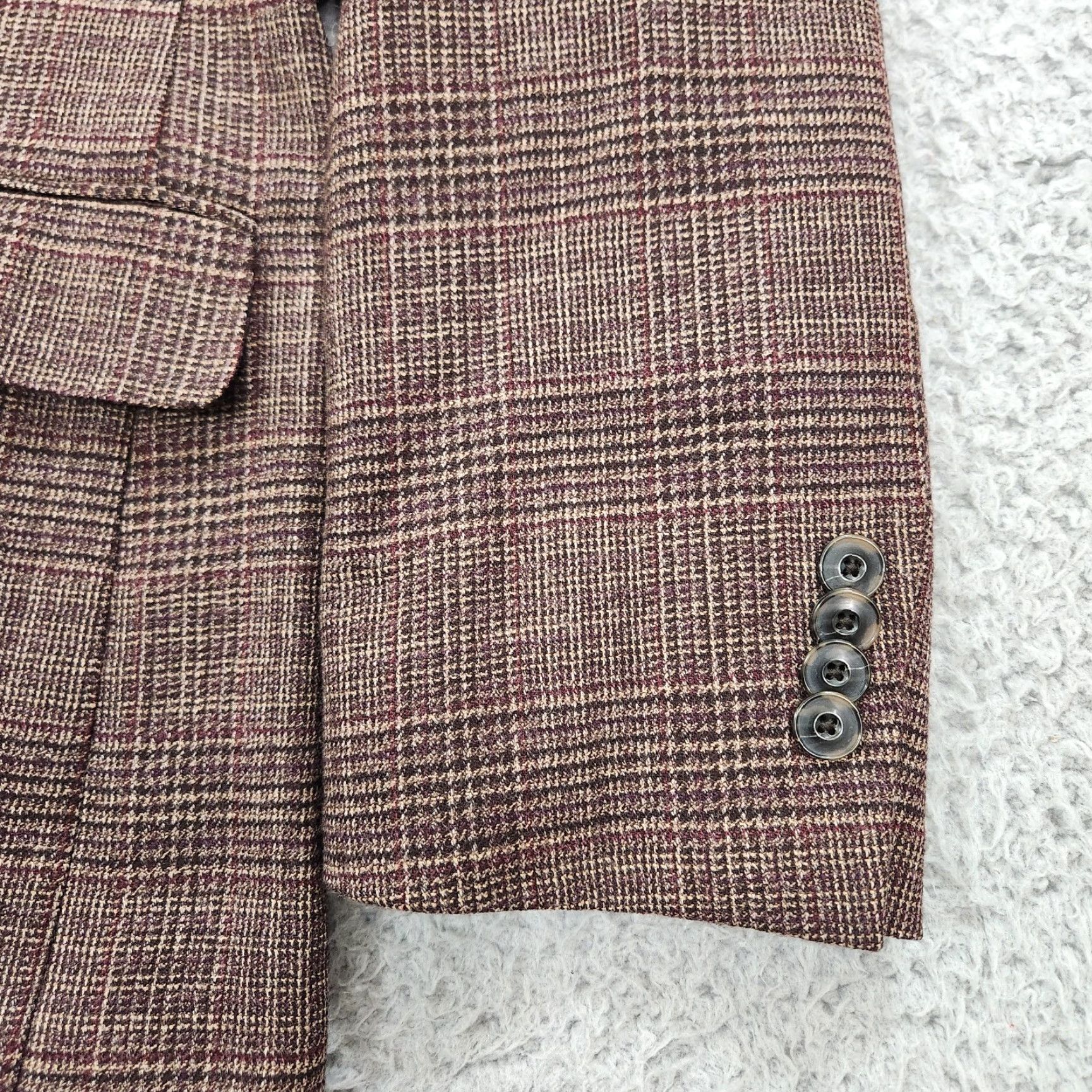 Jos A Bank Sport Coat Men 46R Brown Plaid Slim Fit Unstructured Two-Button Jacket Business Casual Formal Wedding Vintage No