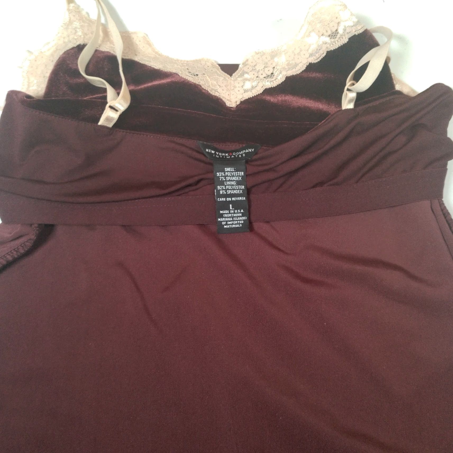 Vintage New York & Company Intimates Tank Cami Lace Trim Y2K Vintage Burgundy Tan Camisole Womens L Size L / US 10 / IT 46 - 5 Thumbnail