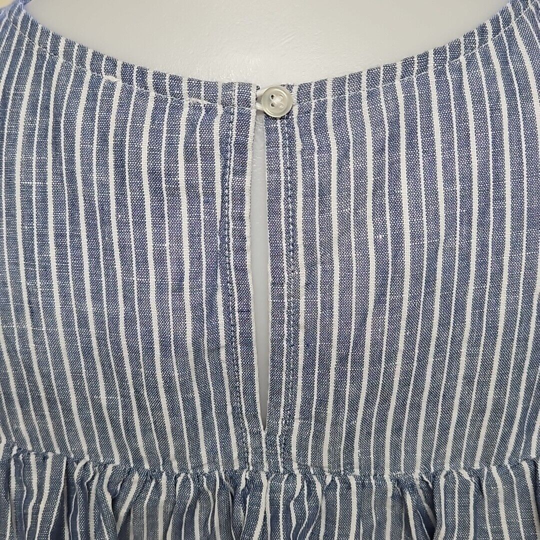 J.Crew J Crew Linen Blend Top Womens 12 Blue Striped Ruffle Collar Size XL / US 12-14 / IT 48-50 - 4 Thumbnail