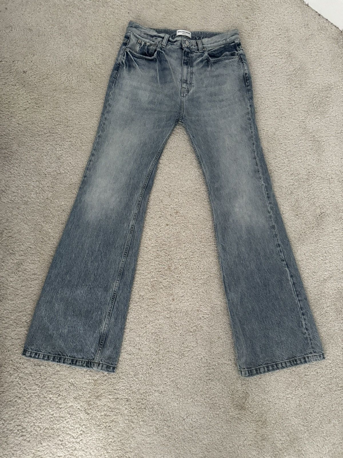 image of Balenciaga Lost Tape Flared Denim in Blue, Men's (Size 30)