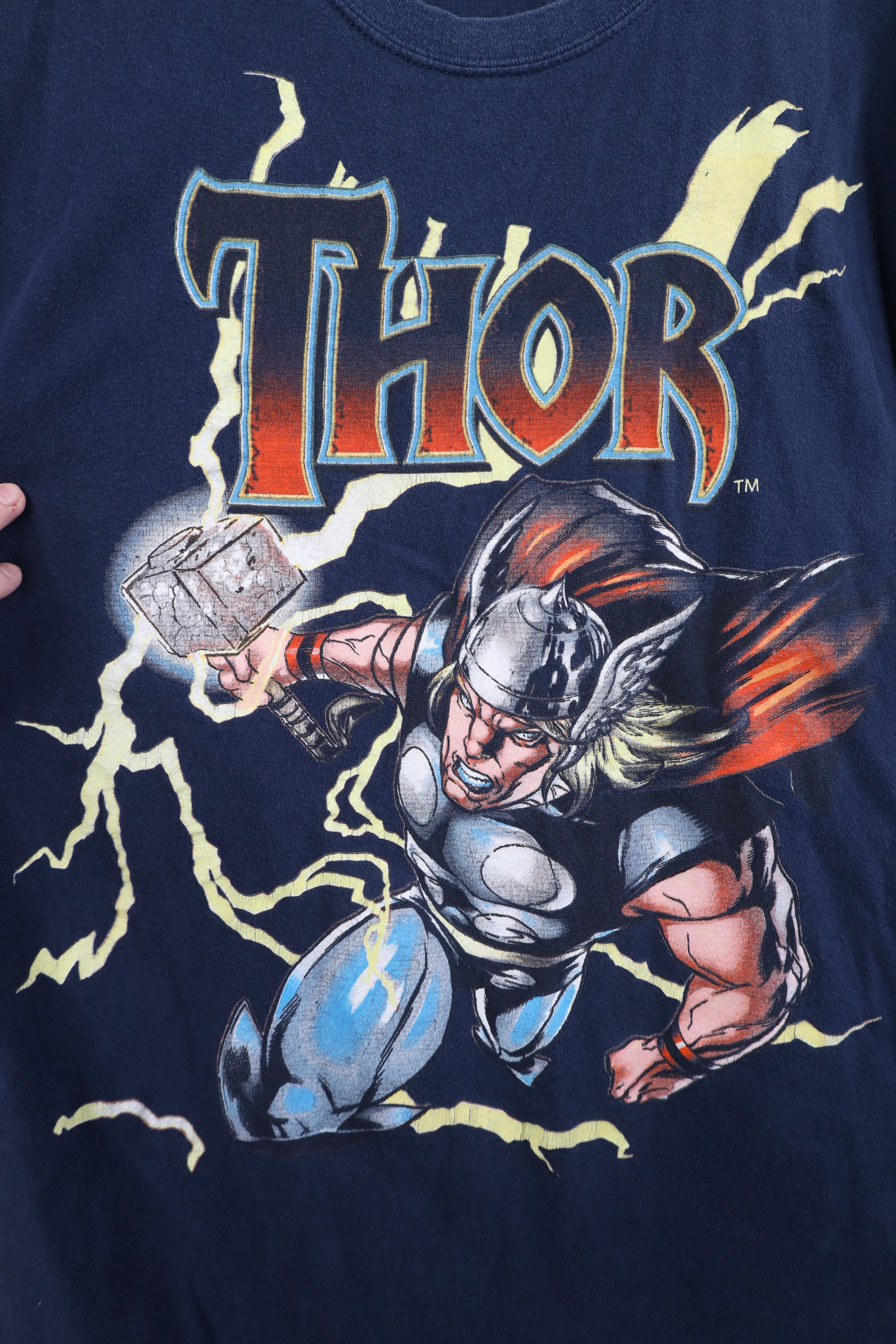 Vintage Vintage Marvel Comics Print Thor Lightning T-Shirt Blue Size US M / EU 48-50 / 2 - 4 Thumbnail