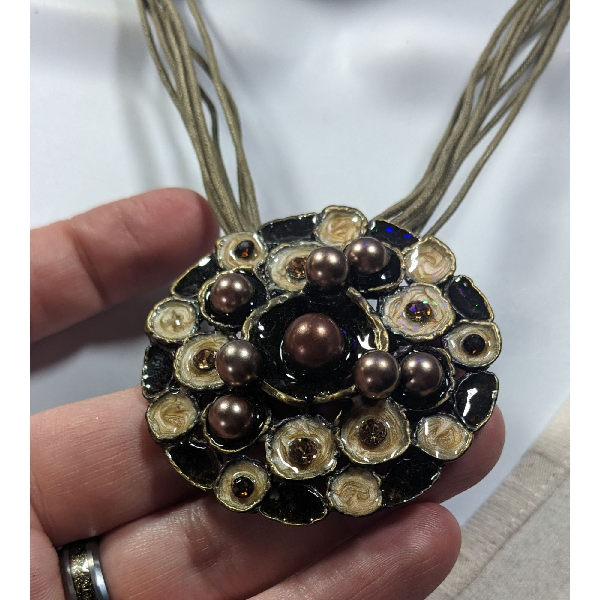 Other Abstract Floral Pearl Rhinestone And Enamel Pendant Necklace Size ONE SIZE - 6 Thumbnail