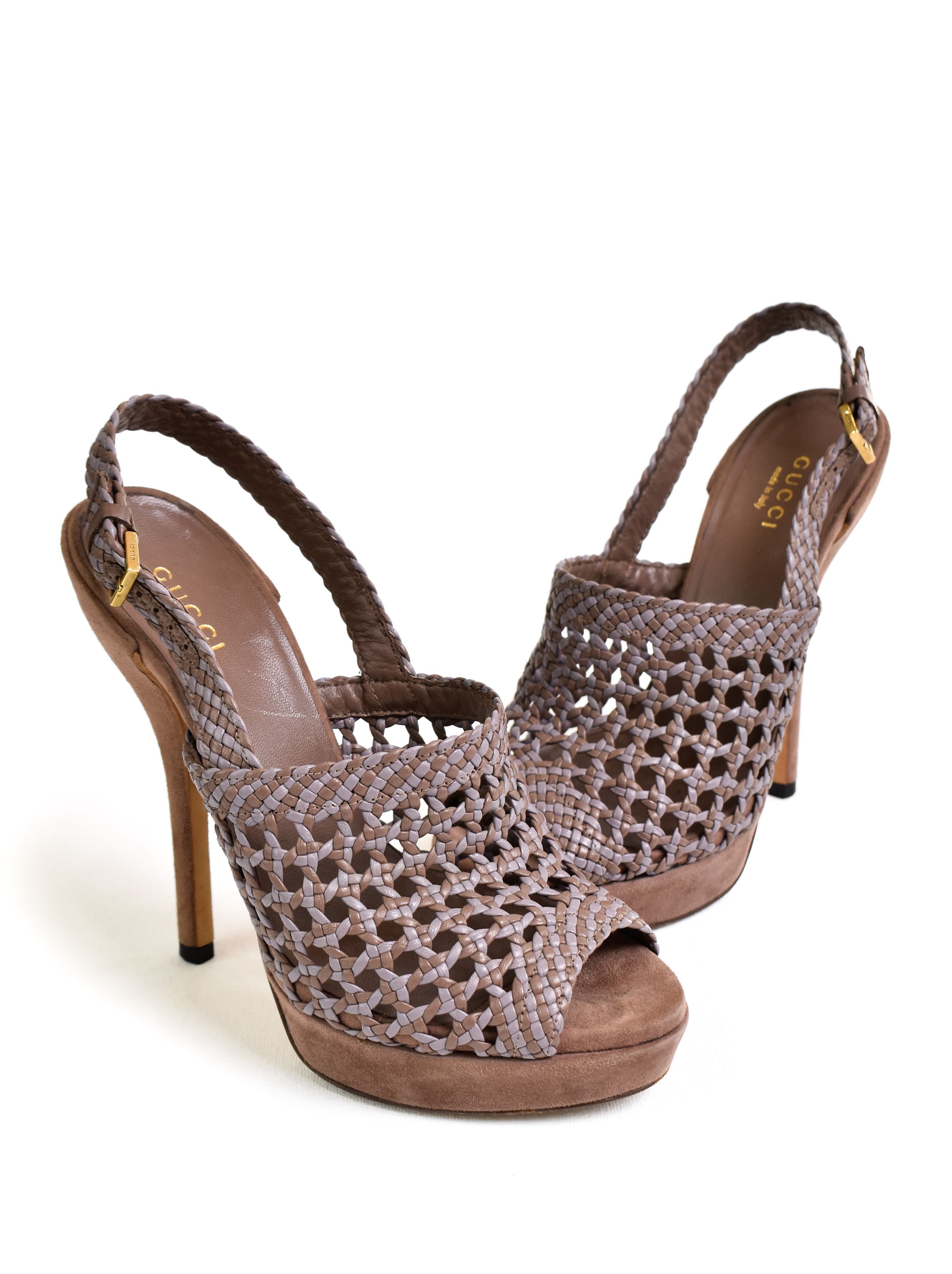 Gucci Leather Suede GUCCI Alhambra Woven Platform Sandal Heels Size US 5 / IT 35 - 4 Thumbnail