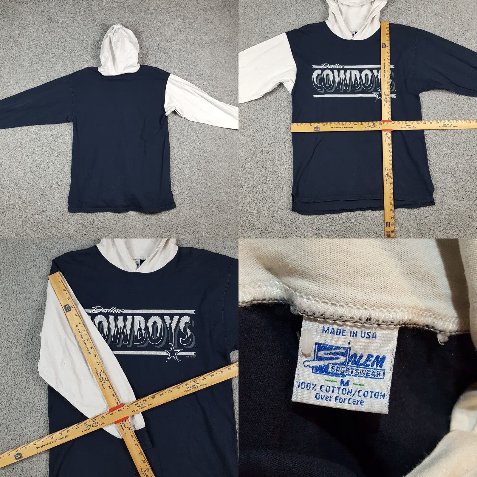 NFL VINTAGE Dallas Cowboys NFL Hooded T-Shirt Shirt Long Sleeve Men Medium Blue Embroidered Logo 90s 00s Football Sports Mens Size US M / EU 48-50 / 2 - 8 Thumbnail